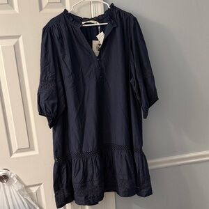 Marie Oliver Navy Blue Mini Dress with Eyelet Trim